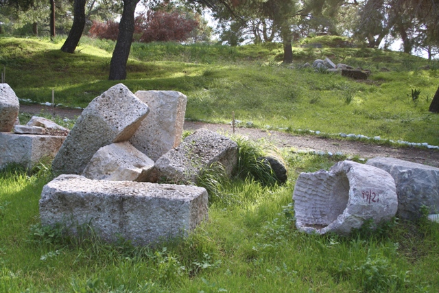 Pediments and columns of the ruined temple of Poseidon 